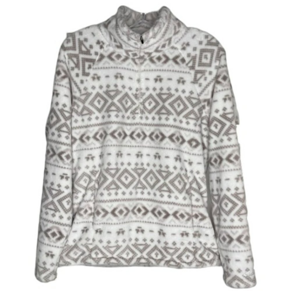 Eddie Bauer Quest Fleece 1/4 Zip Plush Southwest Pattern - Gray/White - M